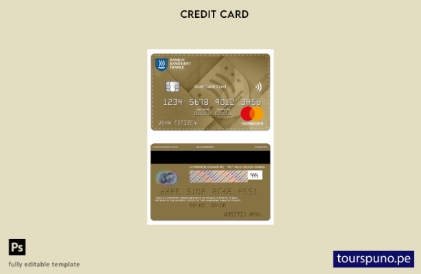 lista para imprimir plantilla de tarjeta mastercard de débito dorada de Francia 